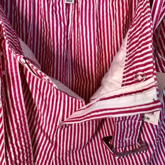 NWT A New Day Pink & White Striped Belted High Rise Shorts - Size Large - Picture 8 of 9